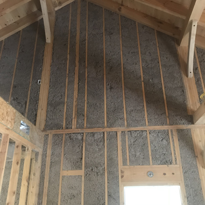 Blown in cellulose insulation in a new construction setting